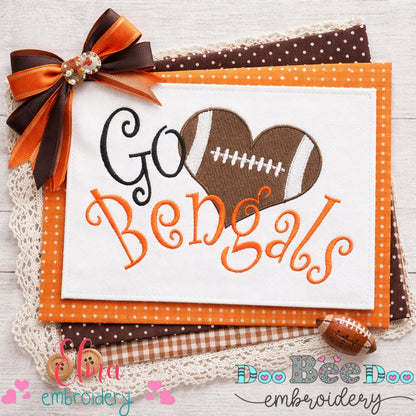 Go Bengals Football Heart – Fill Stitch – Machine Embroidery Design