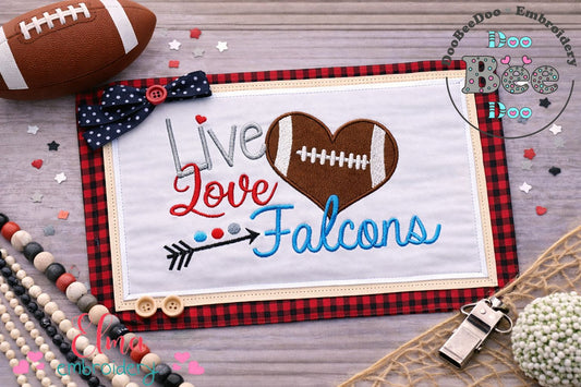 Live Love Falcons Football Heart – Appliqué – Machine Embroidery Design