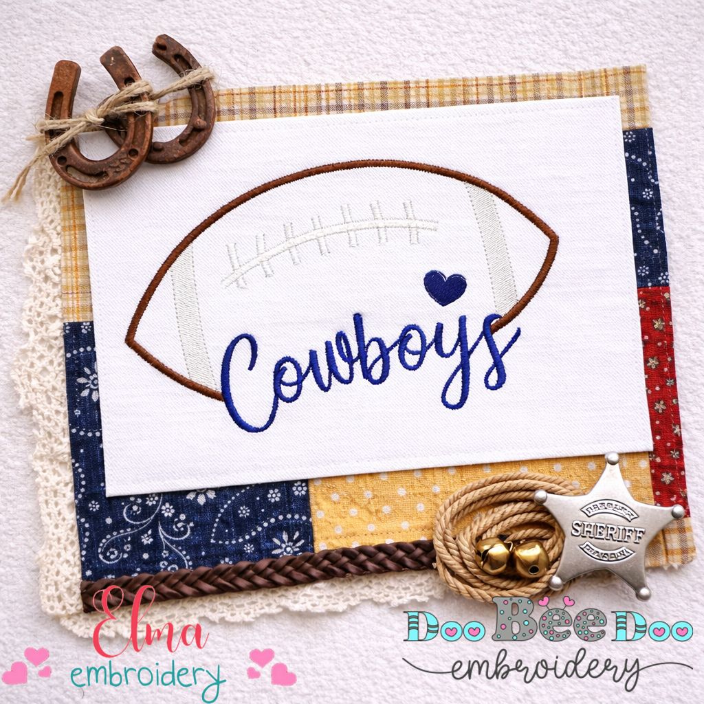 Cowboys Football Heart – Satin Stitch – Machine Embroidery Design