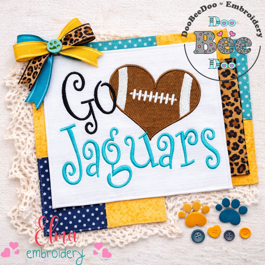 Go Jaguars Football Heart – Fill Stitch – Machine Embroidery Design