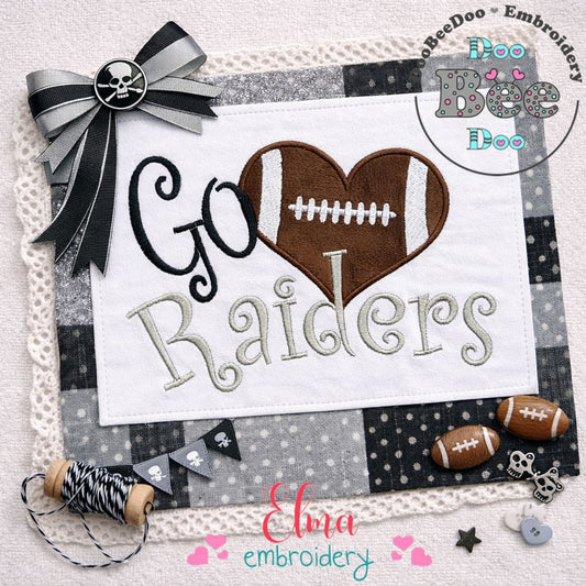 Go Raiders Football Heart – Applique – Machine Embroidery Design