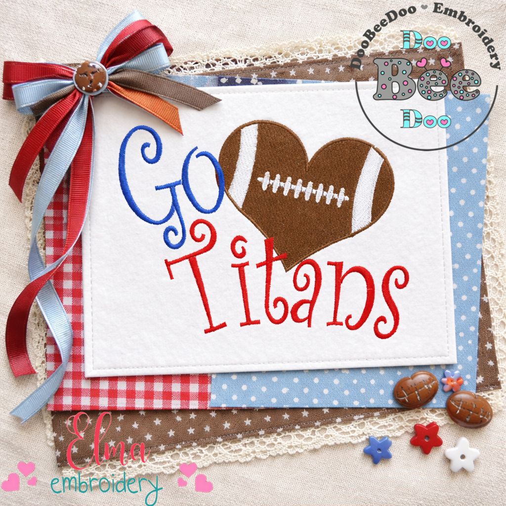 Go Titans Football Heart – Fill Stitch – Machine Embroidery Design
