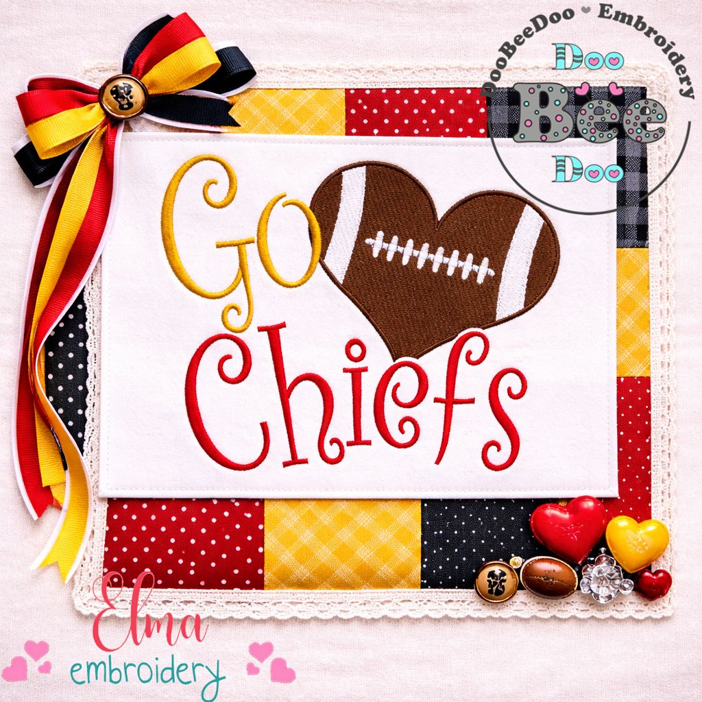 Go Chiefs Football Heart – Fill Stitch – Machine Embroidery Design