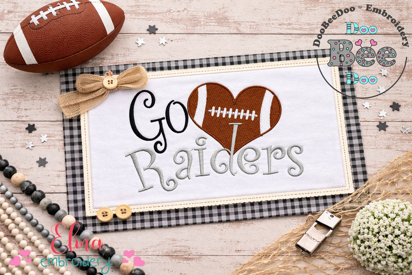 Go Raiders Football Heart – Fill Stitch – Machine Embroidery Design