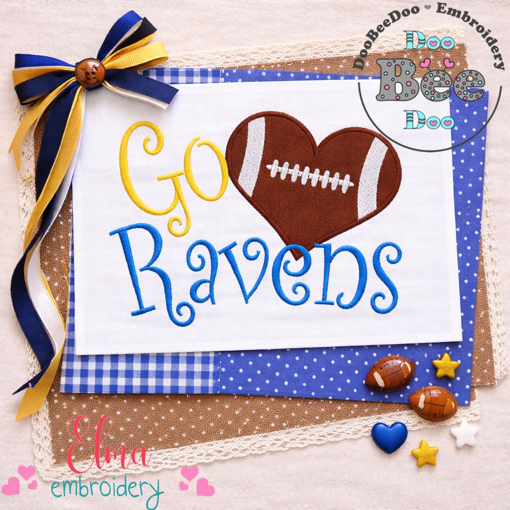 Go Ravens Football Heart – Appliqué – Machine Embroidery Design