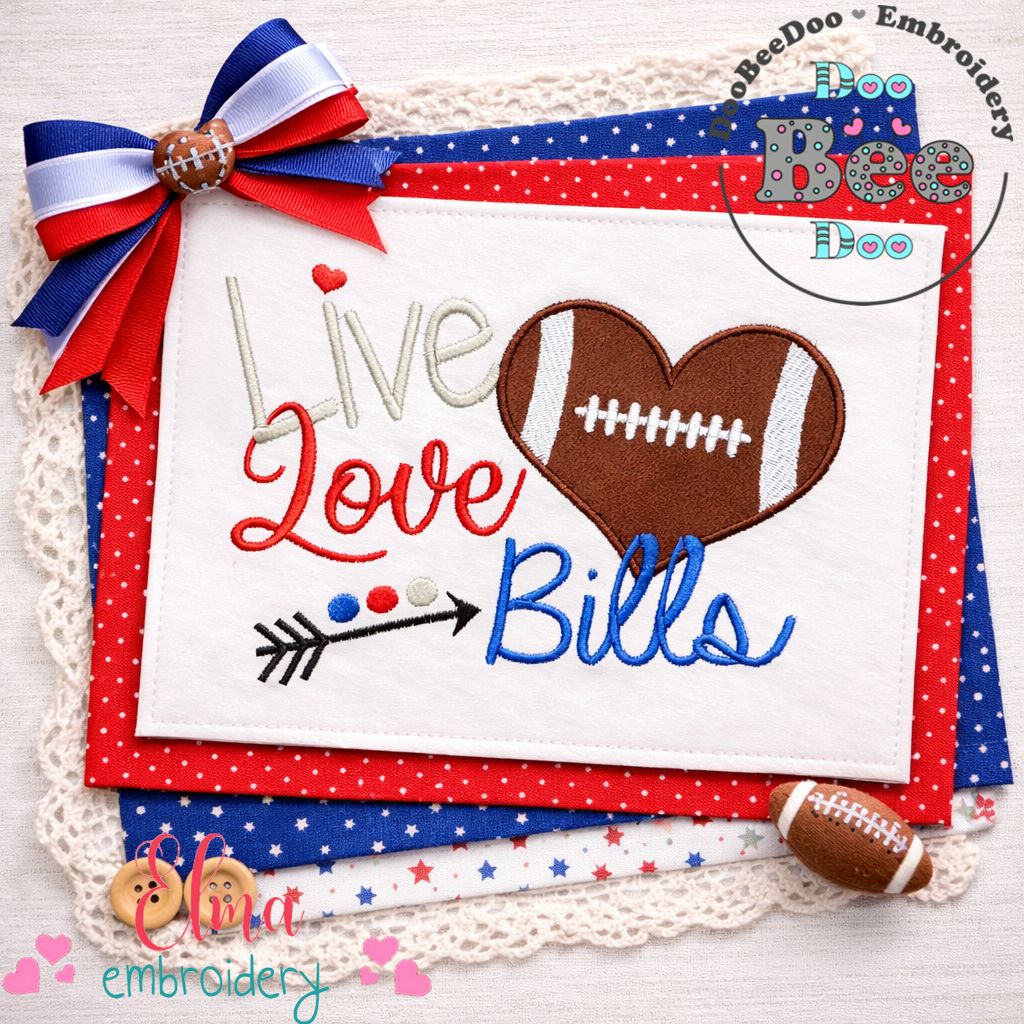 Live Love Bills Football Heart – Appliqué – Machine Embroidery Design