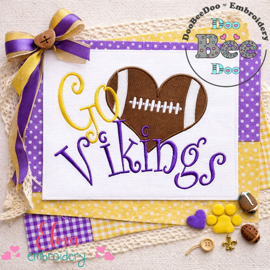 Go Vikings Football Heart – Fill Stitch – Machine Embroidery Design