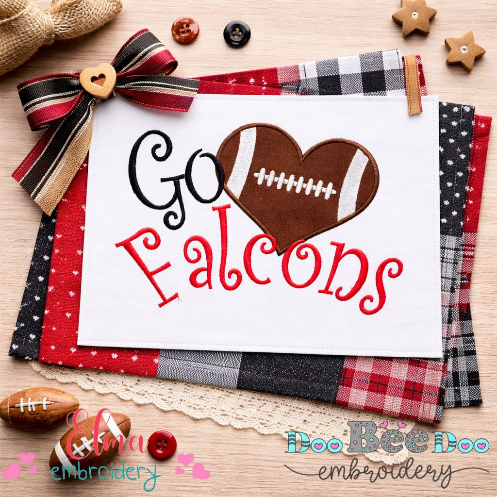 Go Falcons Football Heart – Appliqué – Machine Embroidery Design