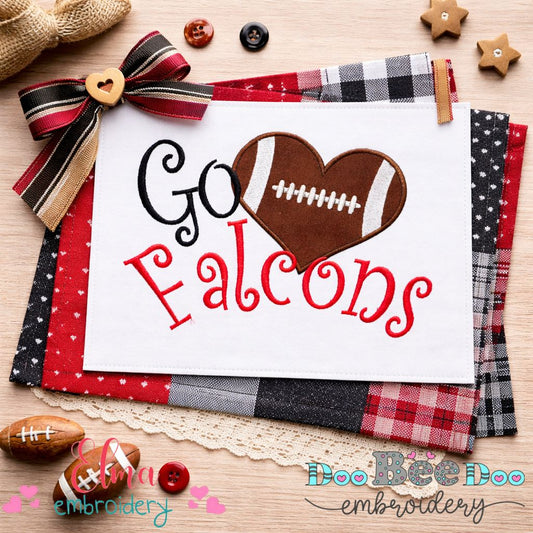 Go Falcons Football Heart – Appliqué – Machine Embroidery Design