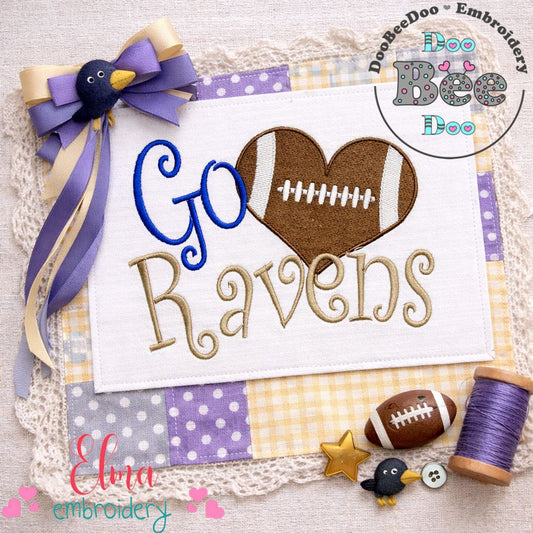 Go Ravens Football Heart – Fill Stitch – Machine Embroidery Design