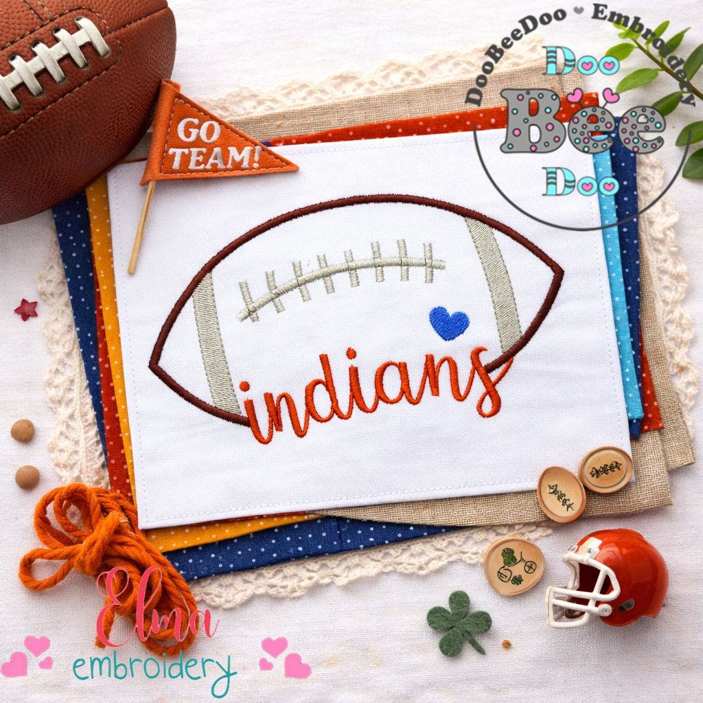 Indians Football Script - Satin Stitch – Machine Embroidery Design