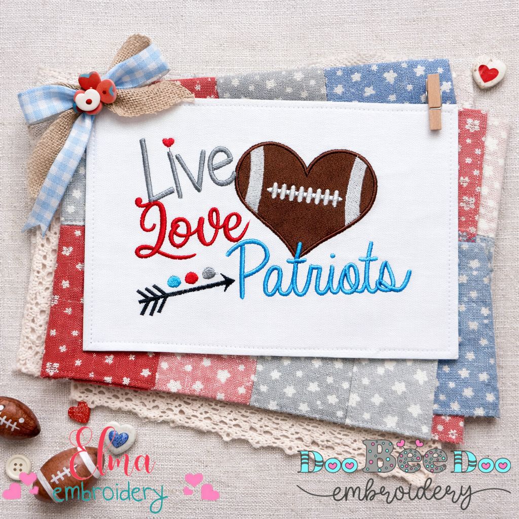Live Love Patriots Football Heart – Appliqué – Machine Embroidery Design