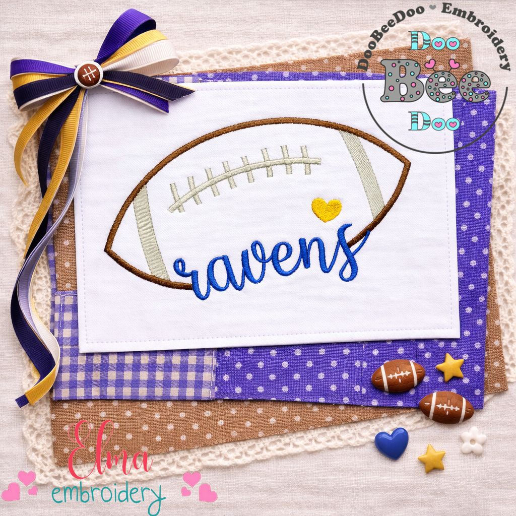 Ravens Football Heart – Satin Stitch – Machine Embroidery Design