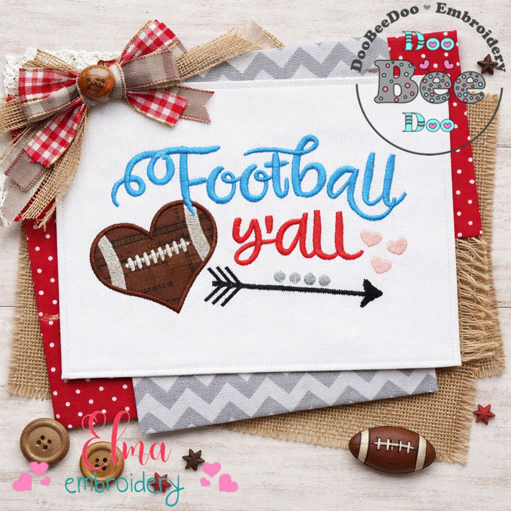 Football Y’all Heart - Appliqué - Machine Embroidery Design