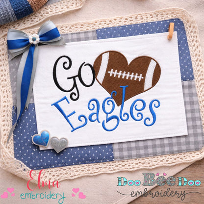 Go Eagles Football Heart – Fill Stitch – Machine Embroidery Design