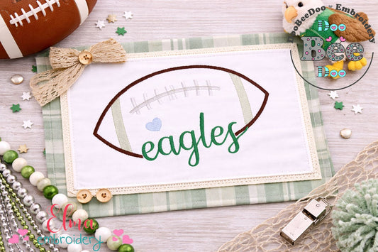 Eagles Football Heart – Satin Stitch – Machine Embroidery Design