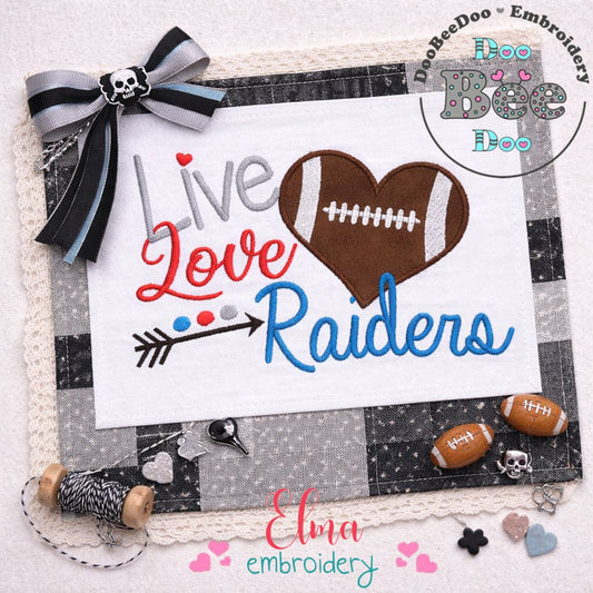 Live Love Raiders Football Heart – Appliqué – Machine Embroidery Design