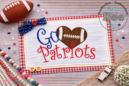 Go Patriots Football Heart – Appliqué – Machine Embroidery Design