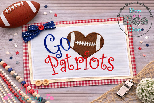 Go Patriots Football Heart – Appliqué – Machine Embroidery Design