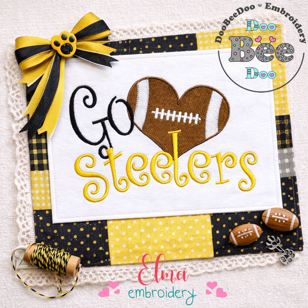 Go Steelers Football Heart – Fill Stitch – Machine Embroidery Design