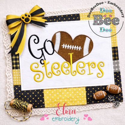 Go Steelers Football Heart – Fill Stitch – Machine Embroidery Design