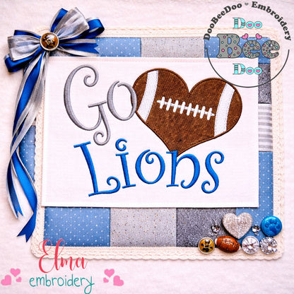 Go Lions Football Heart – Fill Stitch – Machine Embroidery Design