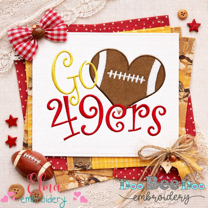 Go 49ers Football Heart – Fill Stitch – Machine Embroidery Design