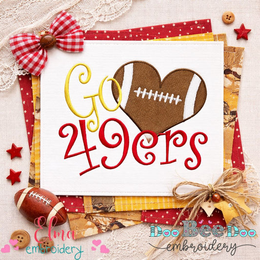 Go 49ers Football Heart – Fill Stitch – Machine Embroidery Design