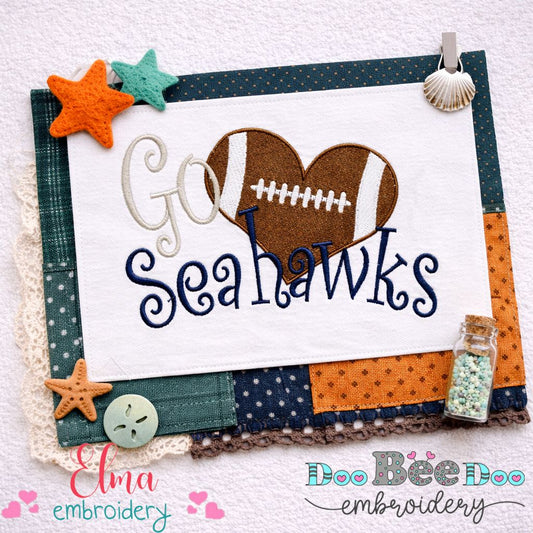 Go Seahawks Football Heart – Fill Stitch – Machine Embroidery Design