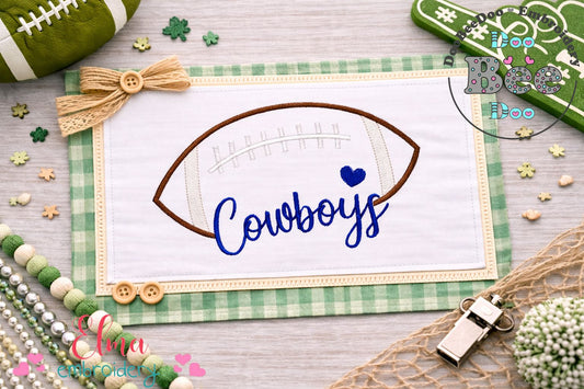 Cowboys Football Heart – Satin Stitch – Machine Embroidery Design