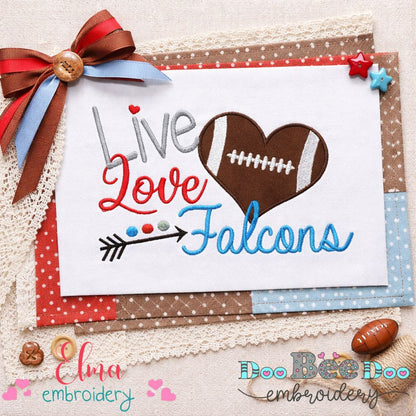 Live Love Falcons Football Heart – Appliqué – Machine Embroidery Design
