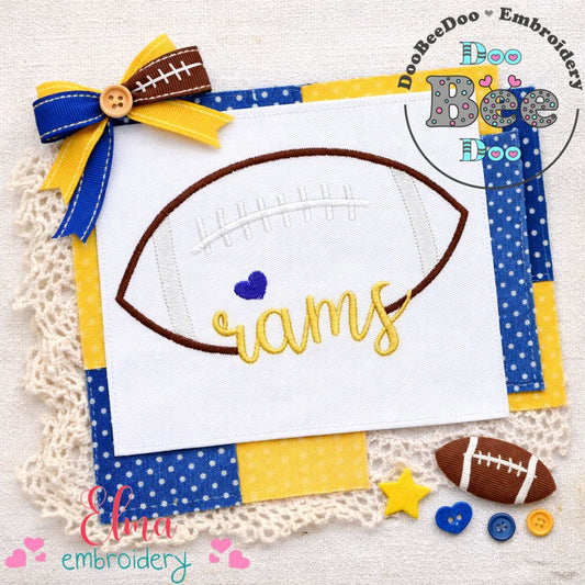 Rams Football Heart – Satin Stitch – Machine Embroidery Design