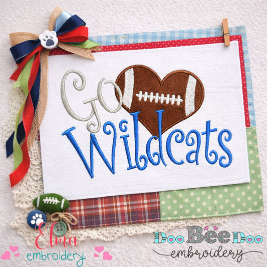 Go Wildcats Football Heart – Appliqué – Machine Embroidery Design