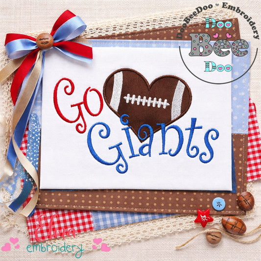 Go Giants Football Heart – Appliqué – Machine Embroidery Design
