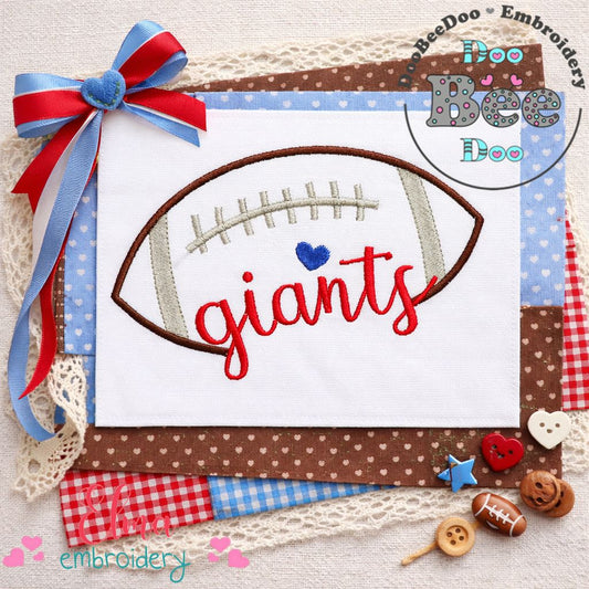Giants Football Heart – Satin Stitch – Machine Embroidery Design