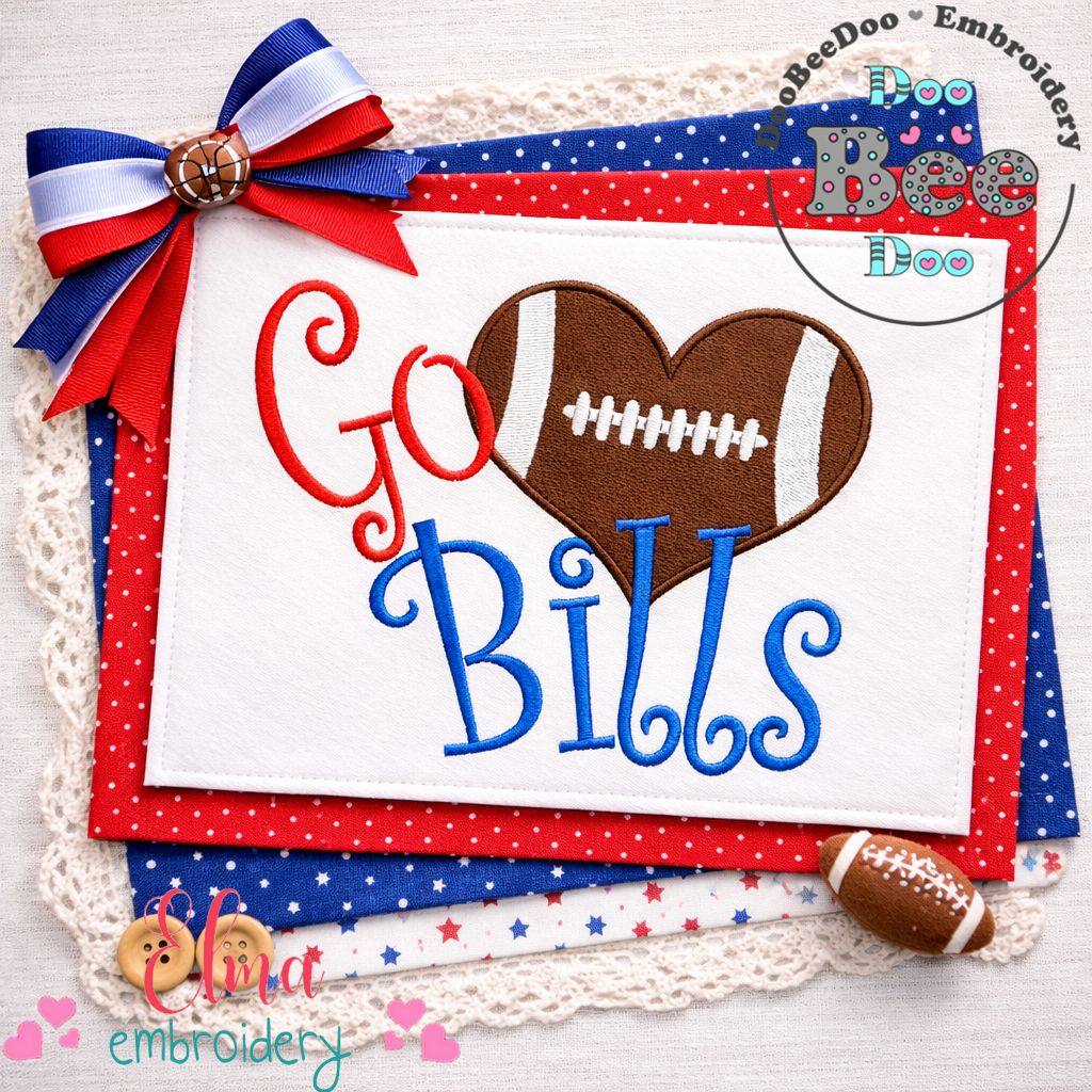 Go Bills Football Heart – Appliqué – Machine Embroidery Design