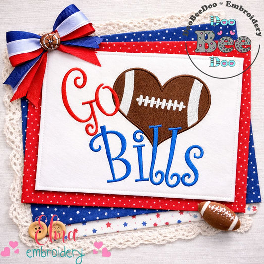 Go Bills Football Heart – Appliqué – Machine Embroidery Design