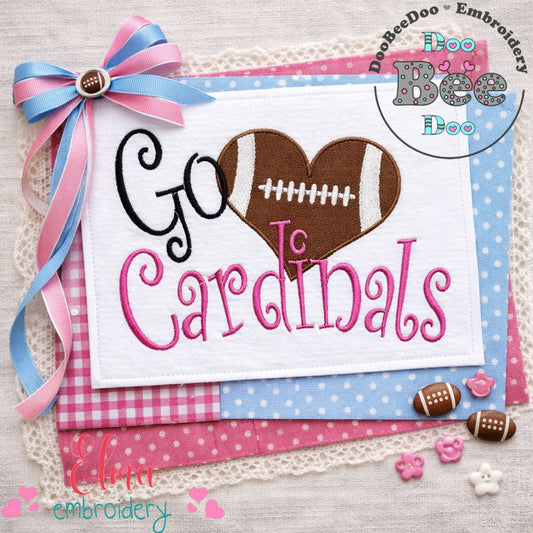 Go Cardinals Football Heart – Fill Stitch – Machine Embroidery Design
