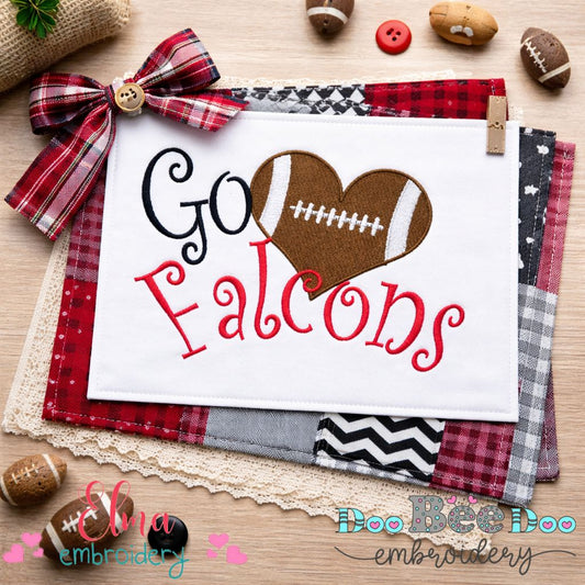 Go Falcons Football Heart – Fill Stitch – Machine Embroidery Design