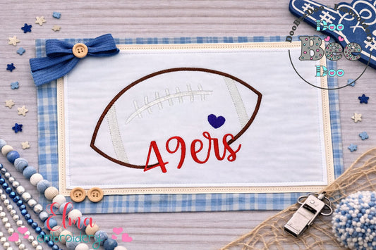Go 49ers Football Heart – Satin Stitch – Machine Embroidery Design