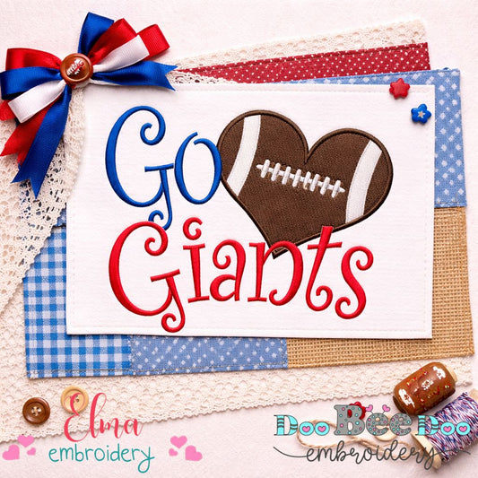 Go Giants Football Heart – Fill Stitch – Machine Embroidery Design