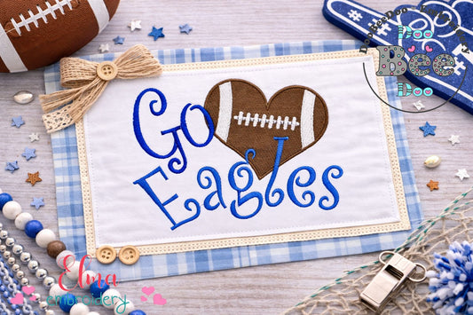Go Eagles Football Heart – Fill Stitch – Machine Embroidery Design