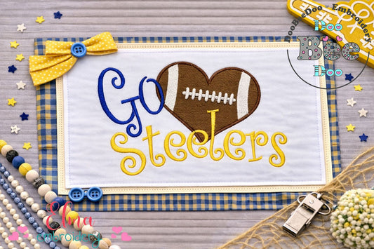 Go Steelers Football Heart – Appliqué – Machine Embroidery Design