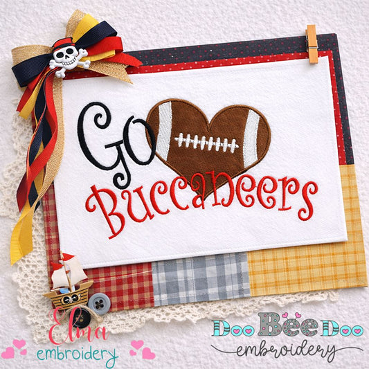 Go Buccaneers Football Heart – Fill Stitch – Machine Embroidery Design