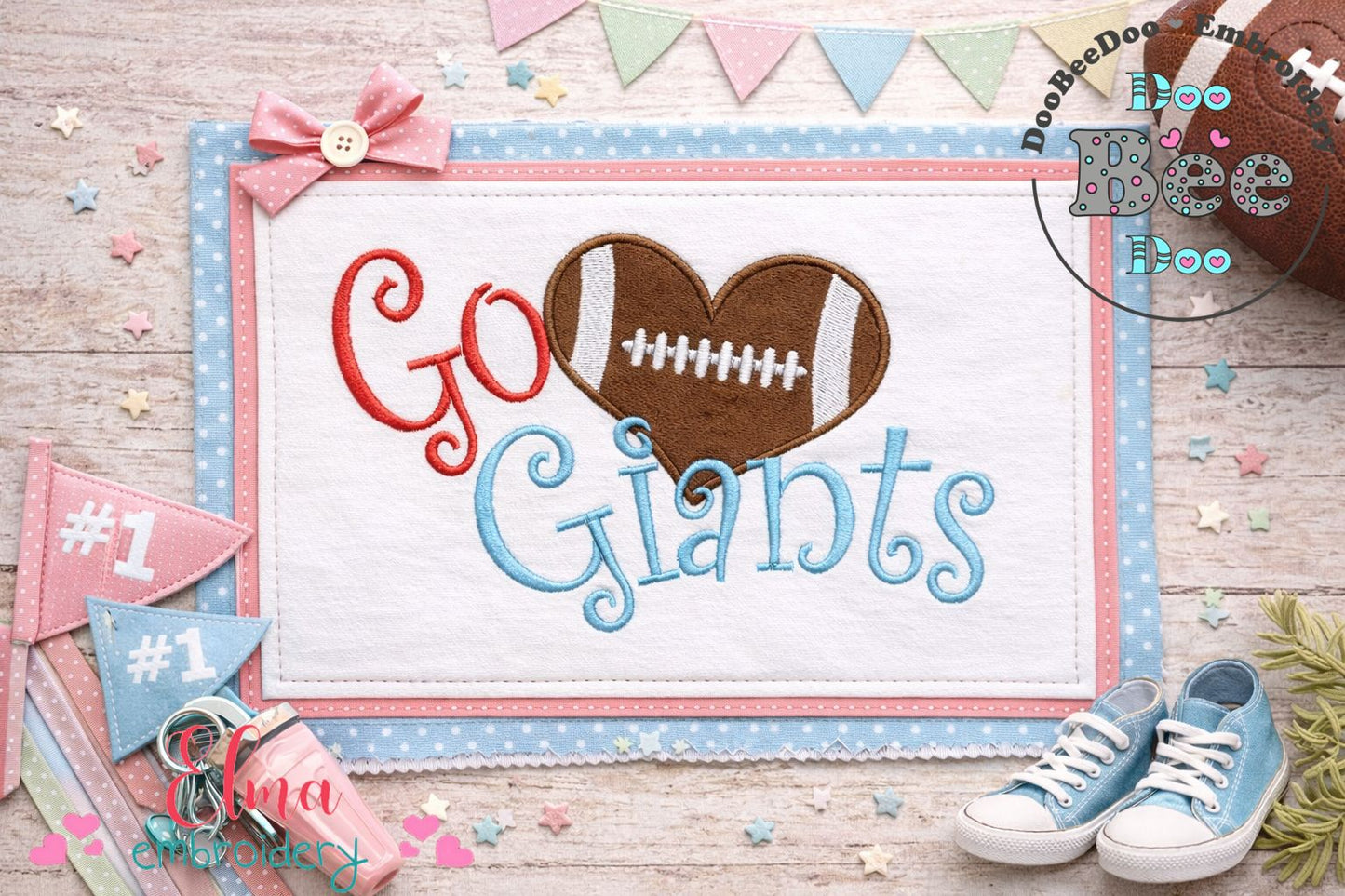Go Giants Football Heart – Appliqué – Machine Embroidery Design