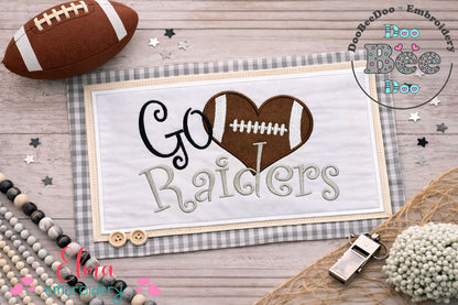 Go Raiders Football Heart – Applique – Machine Embroidery Design