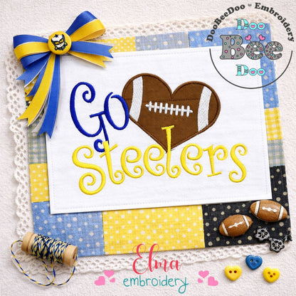 Go Steelers Football Heart – Appliqué – Machine Embroidery Design