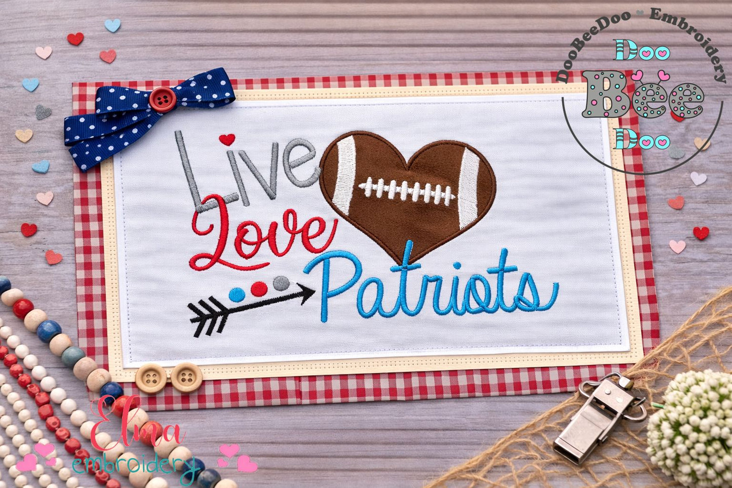 Live Love Patriots Football Heart – Appliqué – Machine Embroidery Design