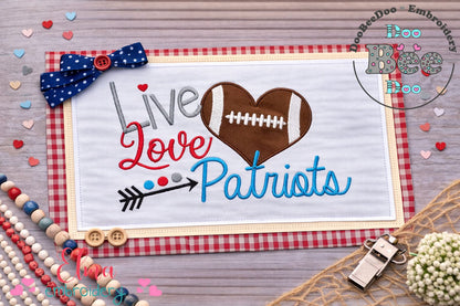 Live Love Patriots Football Heart – Appliqué – Machine Embroidery Design