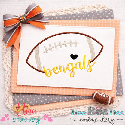 Bengals Football Script Heart – Satin Stitch – Machine Embroidery Design